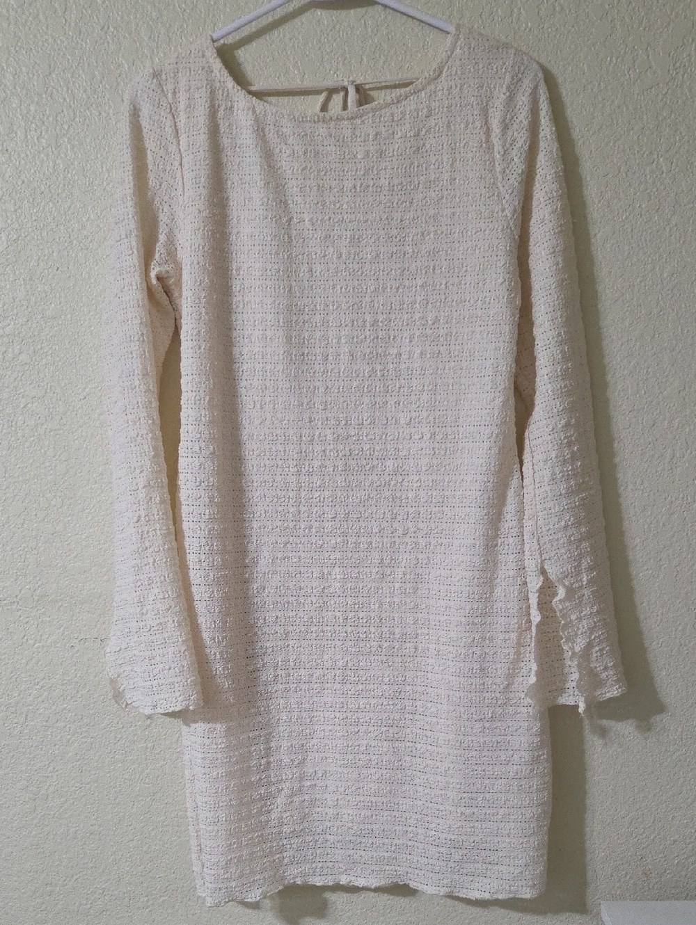wild fable Cream Long-Sleeve Textured Shift Dress